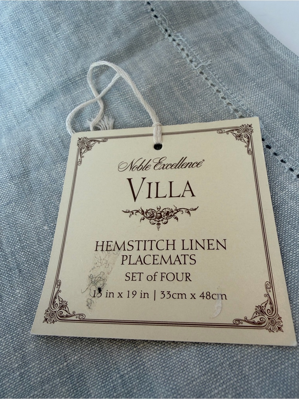 Noble Excellence Hemstitch Linen Placemats - Chambray/Light Blue- Set of 4
